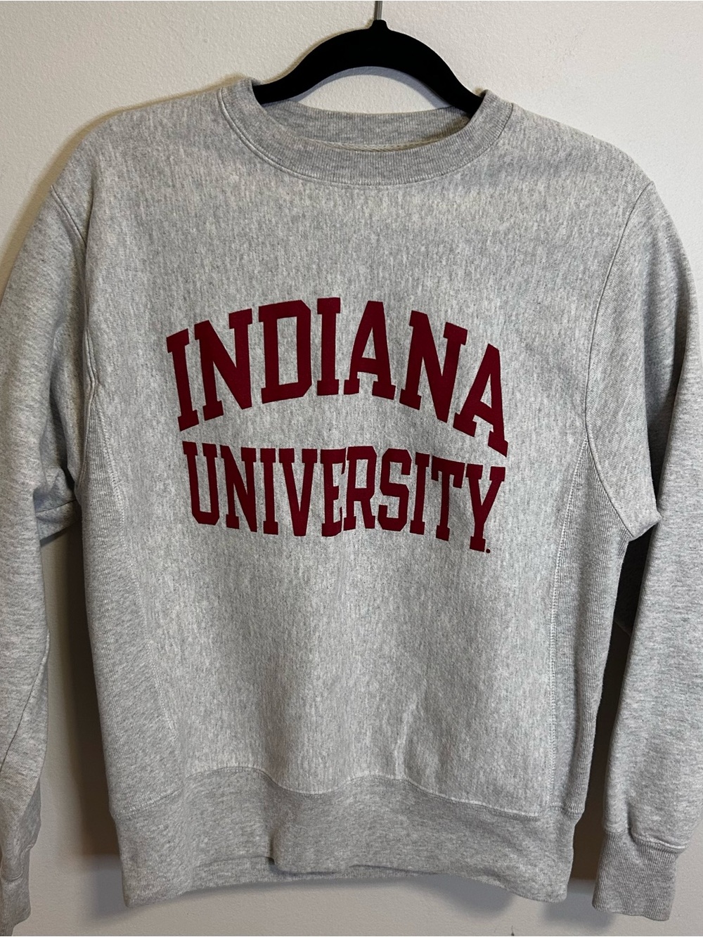 Champion Gray Crewneck Sweatshirt with Crimson Indiana University Logo